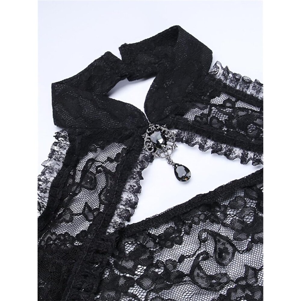 Women's Black 5 Goth Bell Long Sleeve Bolero Shrug Crop Top